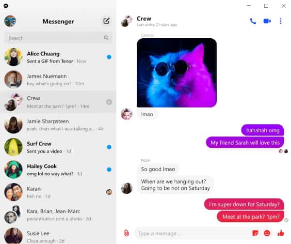 facebook messenger pc interface
